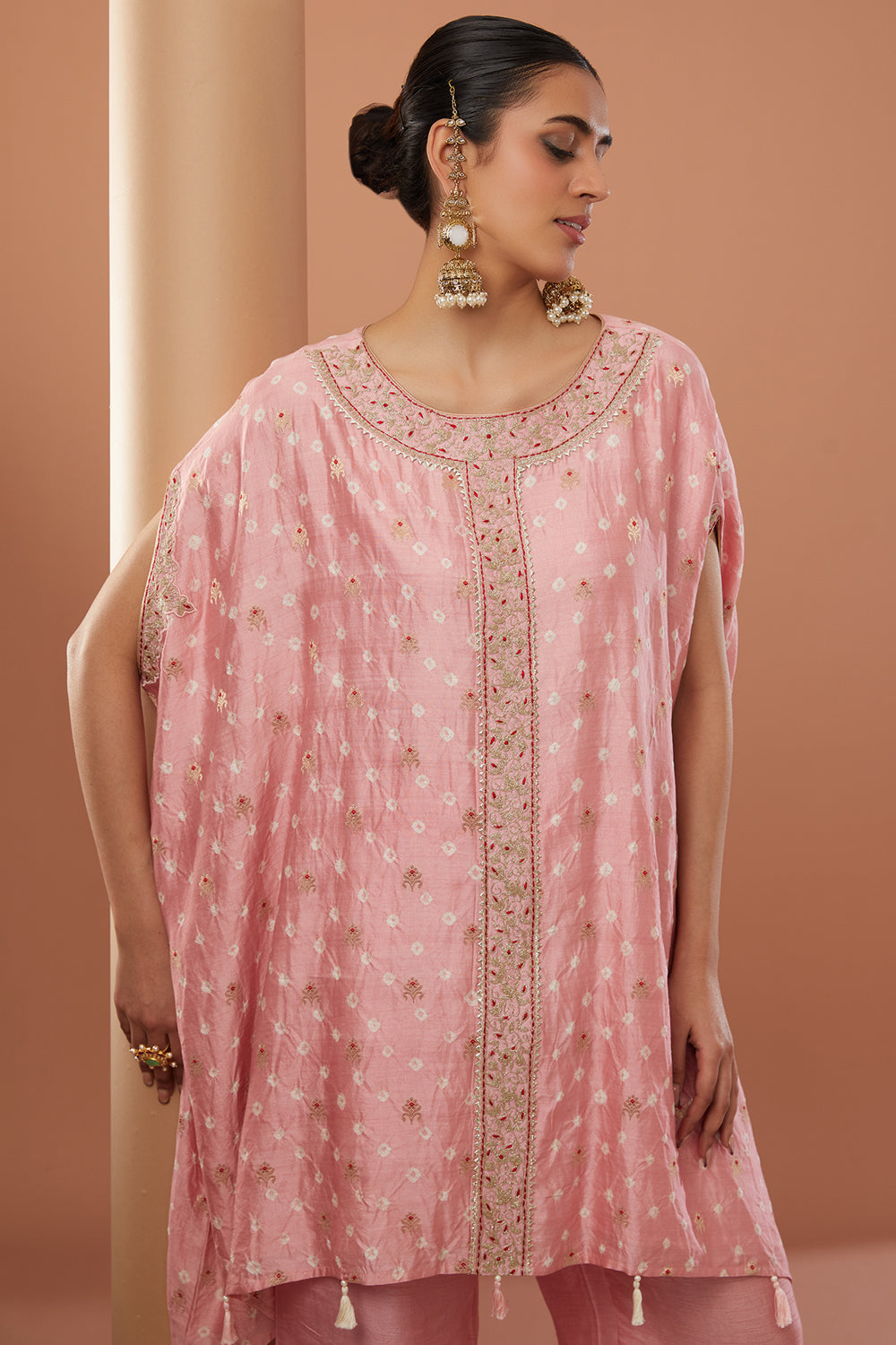 Pink  Chanderi Silk Machine Embroidered Co-Ord Set