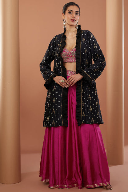 Pink Georgette Machine Embroidered Sharara Set