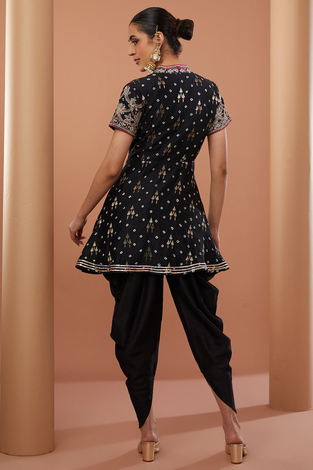 Black Chanderi Silk Machine Embroidered Dhoti Set