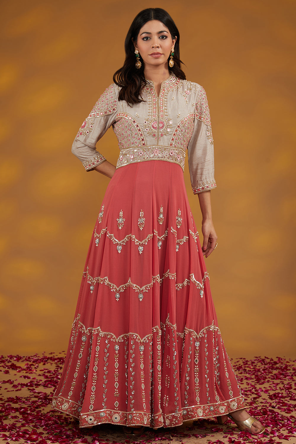 Pink Georgette Hand Embroidered Anarkali Set