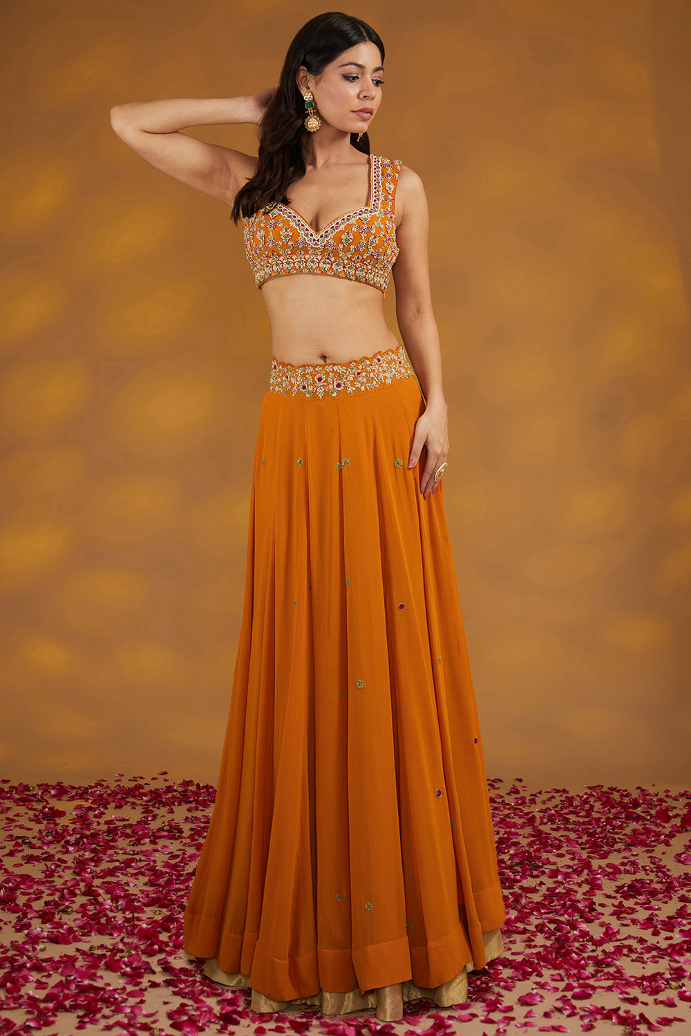 Orange Georgette Hand Embroidered Sharara Set