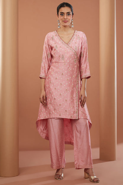 Pink  Chanderi Silk Machine Embroidered Co-Ord Set