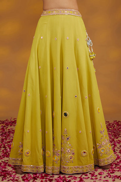 Yellow Georgette Hand Embroidered Lehanga Set