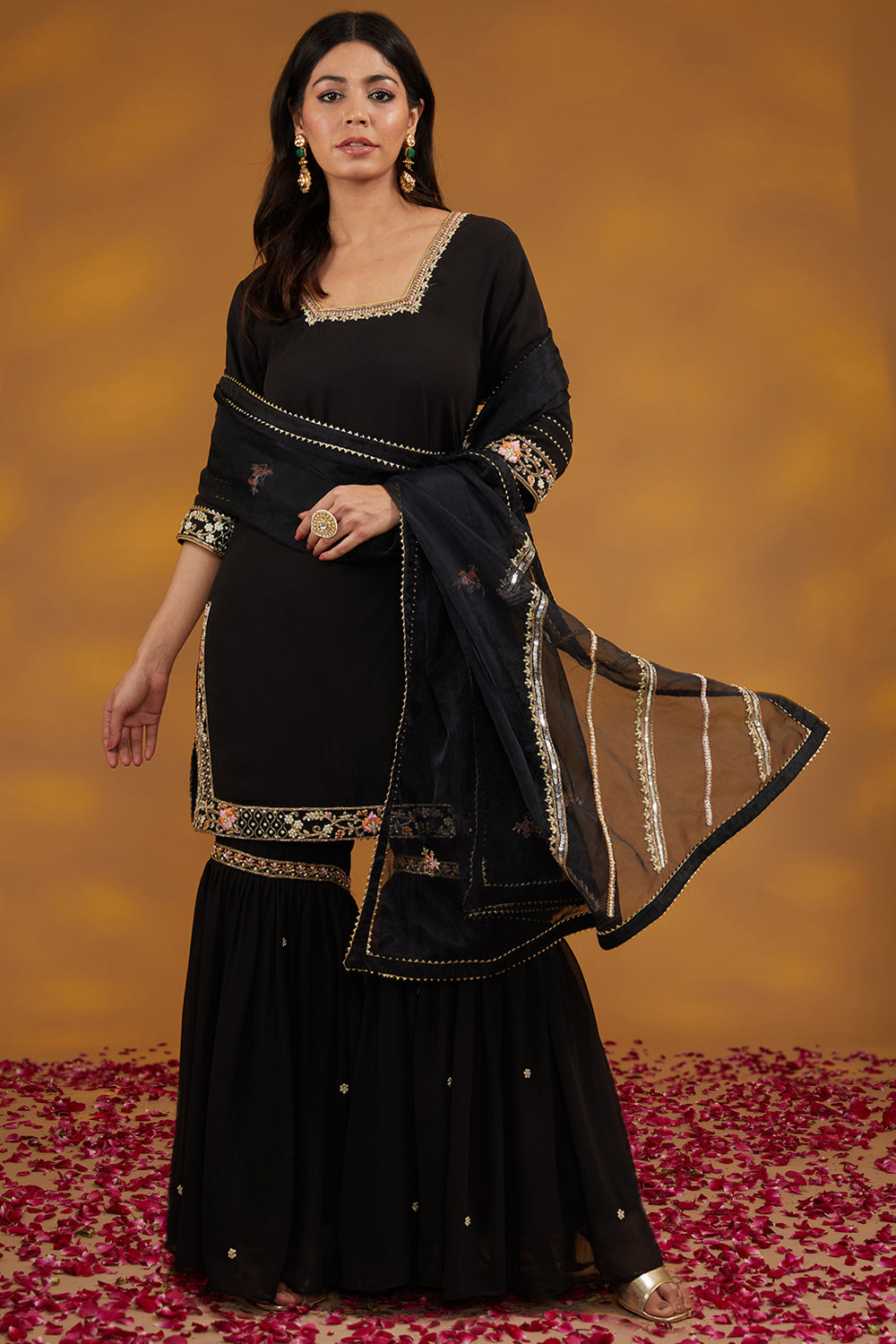 Black Georgette Hand Embroidered Kurta Set