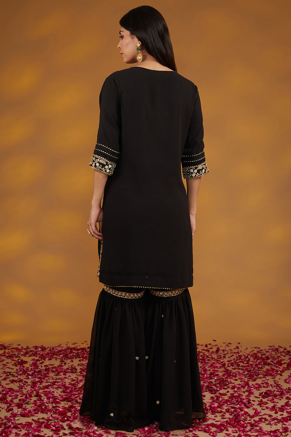 Black Georgette Hand Embroidered Kurta Suit Set