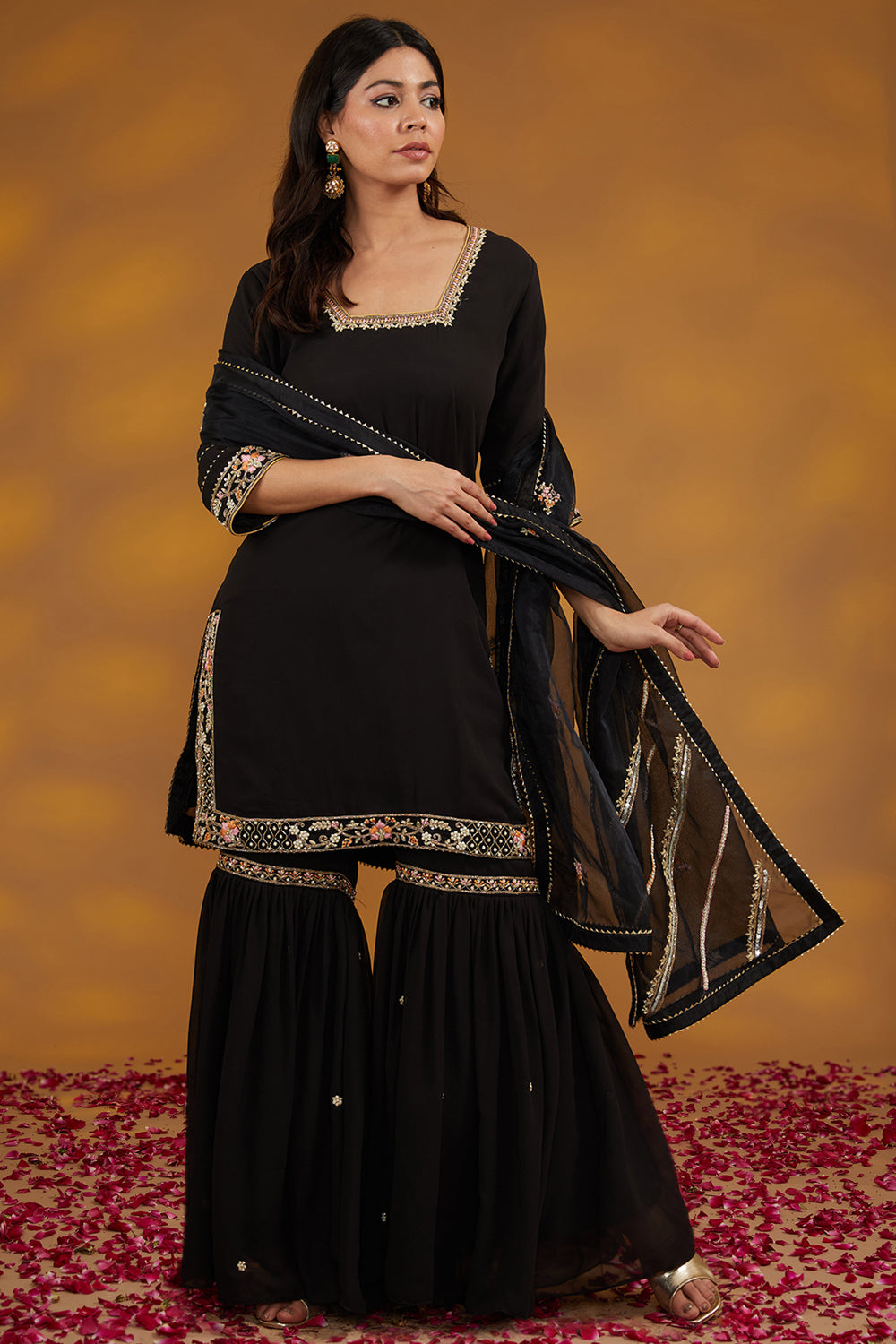 Black Georgette Hand Embroidered Kurta Set