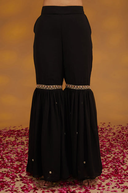 Black Georgette Hand Embroidered Kurta Set