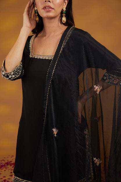 Black Georgette Hand Embroidered Kurta Set