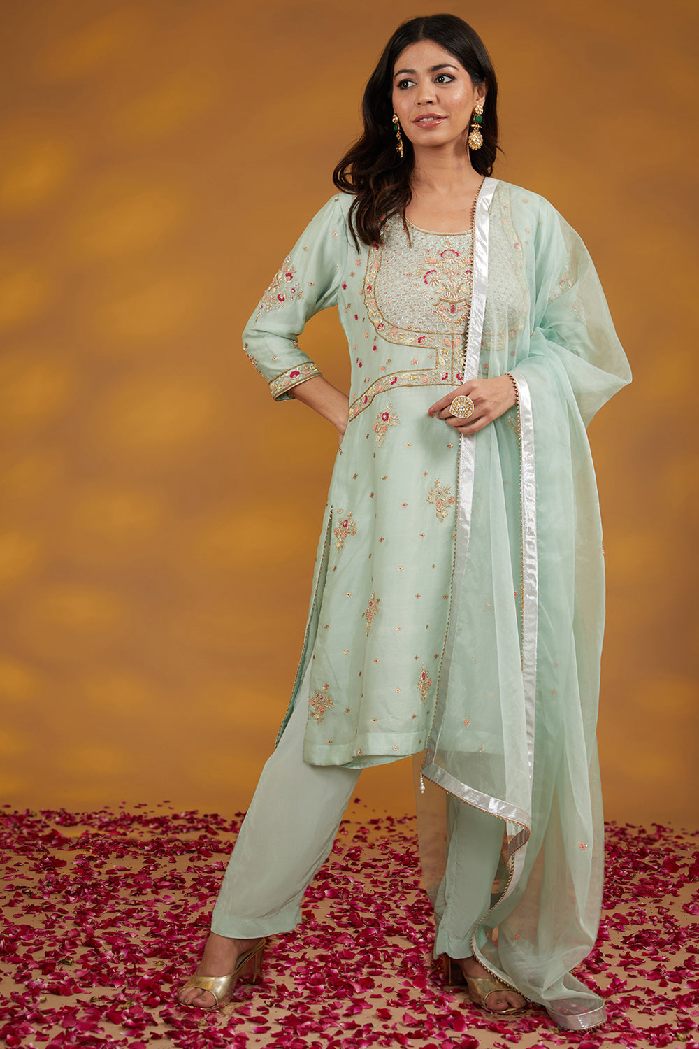 Blue Otganza Hand Embroidered Kurta Set