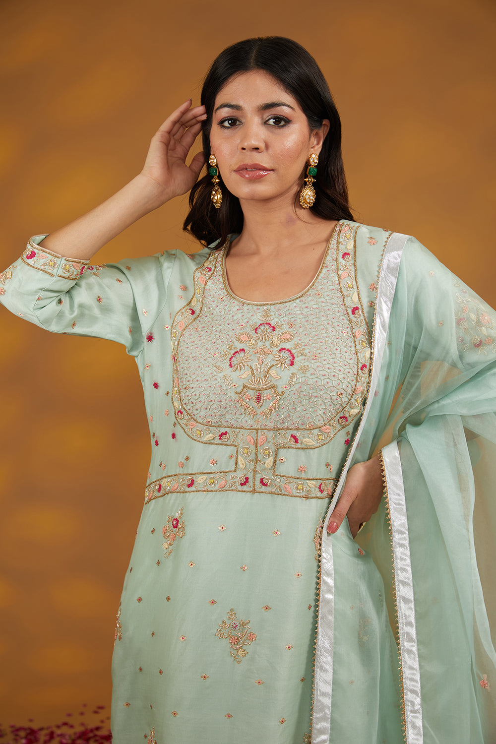 Blue Otganza Hand Embroidered Kurta Set